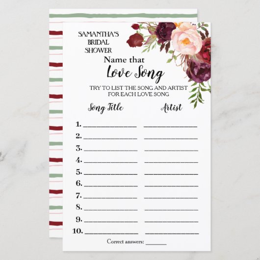 名前ザラブソングマルサラブライダルシャワーゲーム (正面/裏面)