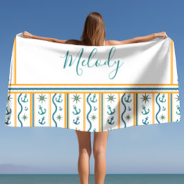 名前シックパーソナライズされたいかりデザインタオル ビーチタオル