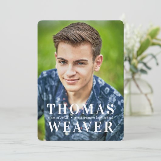 名前シンプルと写真の目盛り付きキャップパターン 案内状 (スタンド正面)