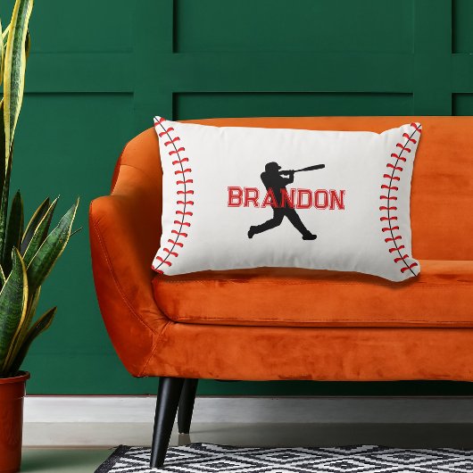 名前シンプルアクセント付き野球選手シルエット ランバークッション