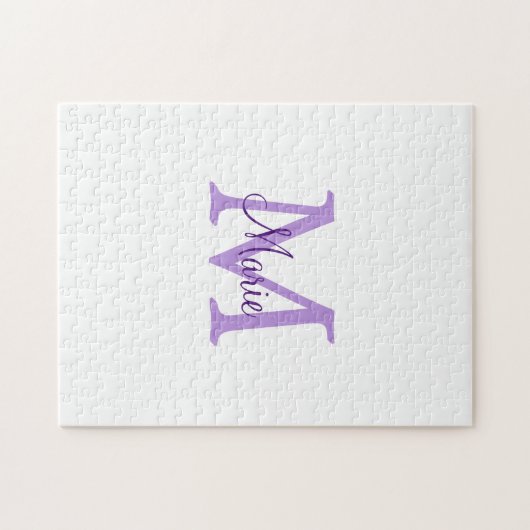 名前シンプルミニマルモノグラムのピンクのレッドスロー を追加 ジグソーパズル (横)