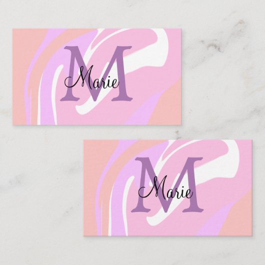 名前シンプルミニマルモノグラムのピンクの赤い水柱を追加 名刺 (正面/裏面)