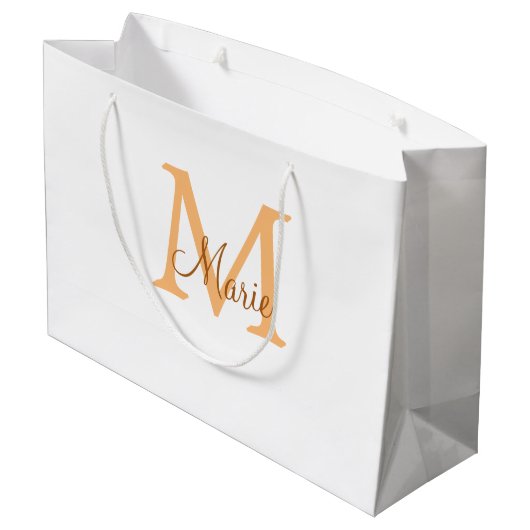 名前シンプルモノグラムミニマルオレンジ茶色thr追加 ラージペーパーバッグ (裏面アングル)