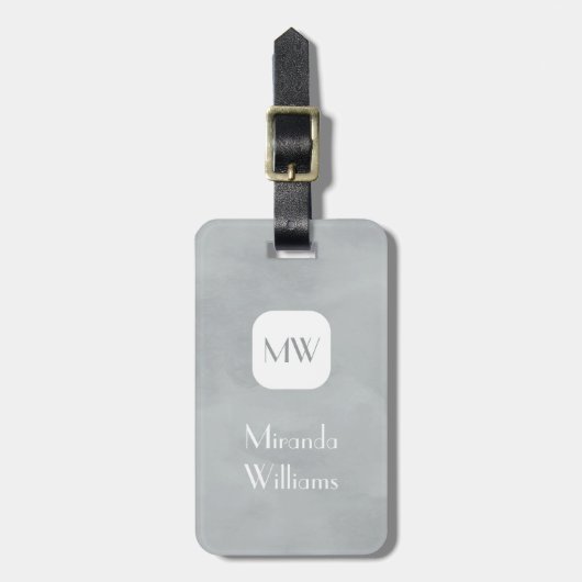 名前シンプル付きシックなグレーグレーモノグラム ラゲッジタグ (正面縦)