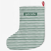 名前シンプル付きストライプ緑の ラージクリスマスストッキング (裏面)