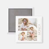 名前シンプル付きモダンフォトコラージュ マグネット (正面/裏面)