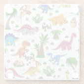 名前シームレカラフルームパターン恐竜 ガラスコースター (裏面)