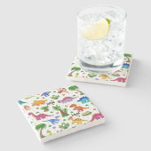 名前シームレカラフルームパターン恐竜 ストーンコースター (横)