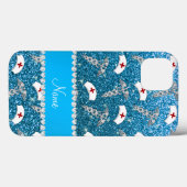 名前スカイブルーグリッターナース帽子シルバーカドゥセウス Case-Mate iPhoneケース (裏面 (横))