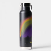 名前スクリプトカラフルレインボーパーソナライズされたブラック ウォーターボトル (正面)