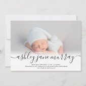 名前スクリプトハートフォトブラックニュートラルベビー誕生 案内状 (正面)