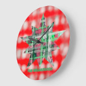 名前スクリプトフェスティバル星格子緑の白 ラージ壁時計 (傾斜)