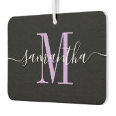 名前スクリプトラベンダーモノグラムハートフォトブラック カーエアーフレッシュナー (左)
