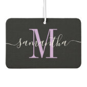 名前スクリプトラベンダーモノグラムハートフォトブラック カーエアーフレッシュナー (正面)