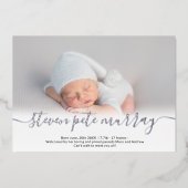 名前スクリプト写真ベビー誕生発表シルバー 箔招待状 (正面)