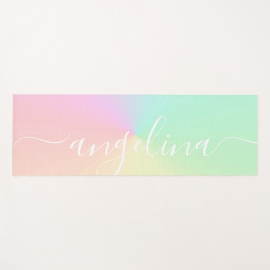 名前スクリプト文字ミュートされたグラデーショグラデーションンの虹 ヨガマット (正面(横))