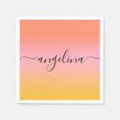 名前スクリプト文字モノグラムグラディエントグラデーションオレンジ スタンダードカクテルナプキン (正面)