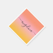 名前スクリプト文字モノグラムグラディエントグラデーションオレンジ スタンダードカクテルナプキン (角)