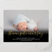 名前スクリプト金ゴールド写真ベビーの誕生発表 箔招待状 (正面)