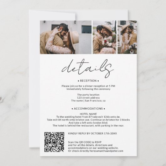 名前スクリプトarch white 4写真すべて結婚の 招待状 (裏面)