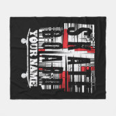 名前スケートボード動揺してホワイトをブラックファイルに追加 フリースブランケット (正面(横))