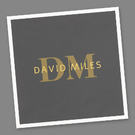 名前スタイリッシュとモノグラム | 金ゴールドとダークグレー スタンダードカクテルナプキン