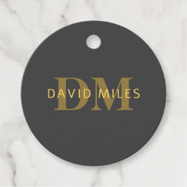 名前スタイリッシュとモノグラム | 金ゴールドとダークグレー フェイバータグ