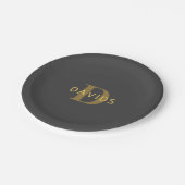 名前スタイリッシュとモノグラム | 金ゴールドとダークグレー ペーパープレート (アングル)