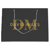 名前スタイリッシュとモノグラム | 金ゴールドとダークグレー ラージペーパーバッグ (正面)