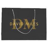 名前スタイリッシュとモノグラム | 金ゴールドとダークグレー ラージペーパーバッグ (裏面)