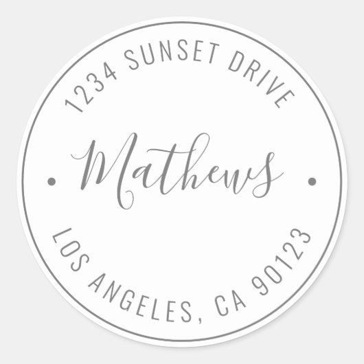 名前スタイリッシュと循環文字 |グレーと白 ラウンドシール (正面)