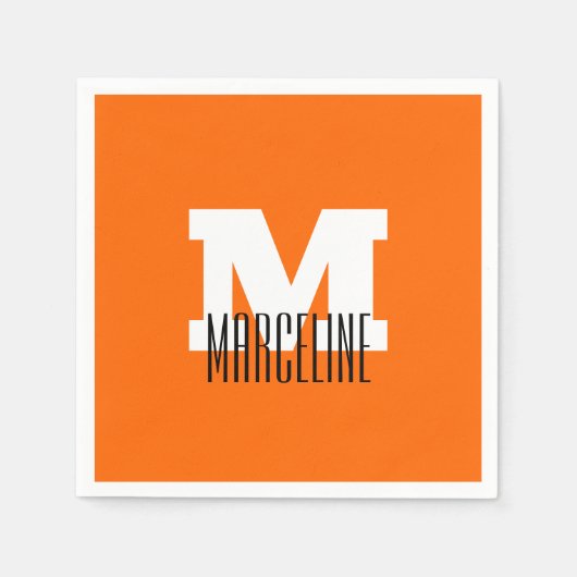 名前スタイリッシュモダンイニシャル |ネオンサンセットオレンジ スタンダードカクテルナプキン (正面)