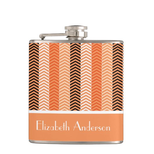 名前スタイリッシュモダン付きオレンストライプジの山形の山 フラスク (正面)