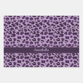 名前スタイリッシュ付きピンクブルーパープルヒョウ ラッピングペーパーシート (正面3)