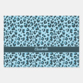 名前スタイリッシュ付きピンクブルーパープルヒョウ ラッピングペーパーシート (正面)