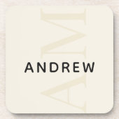 名前スタイリッシュ付きライトベージュモノグラム コースター (正面)