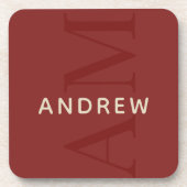 名前スタイリッシュ付き赤モノグラム コースター (正面)