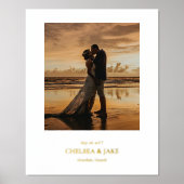 名前スタイリッシュ日付の場所結婚の写真 箔ポスター (正面)