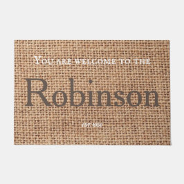 名前スタイリッシュ茶色の農家の田舎のバーラップ文字 ドアマット