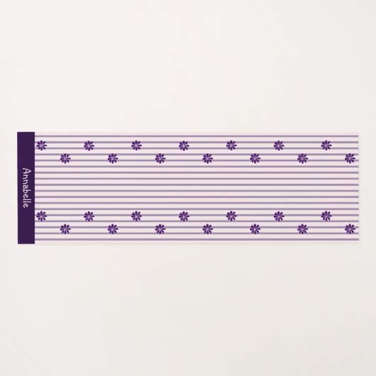 名前スタイリッシュIndigo Flowers, Indigo赤面, Violet ストライプの ヨガマット (裏面(横))