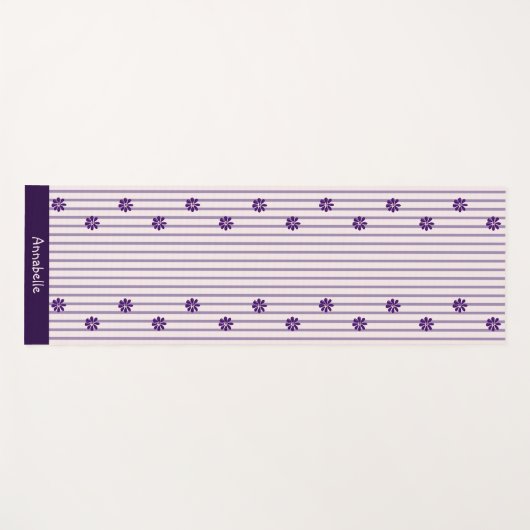 名前スタイリッシュIndigo Flowers, Indigo赤面, Violet ストライプの ヨガマット (正面(横))