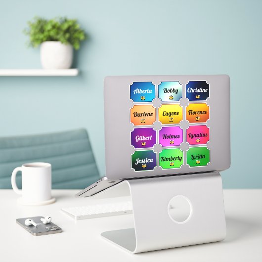 名前ステッカーかわいい顔で美しい色を設定 シール (デスク上のノートパソコン)