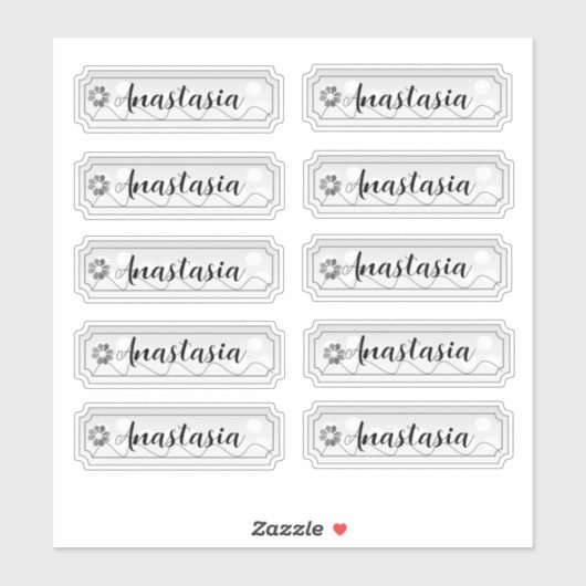 名前ステッカーセット銀色の花 シール (シート)