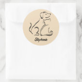 名前ステッカー付きパーソナライズされた猫と犬 ラウンドシール (バッグ)