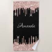 名前スパークリーグリッタードリップスピンクローズ金ゴールドブラック ビーチタオル (正面)