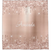 名前スパークリーグリッタードリップスピンクローズ金ゴールドホワイト シャワーカーテン (正面)