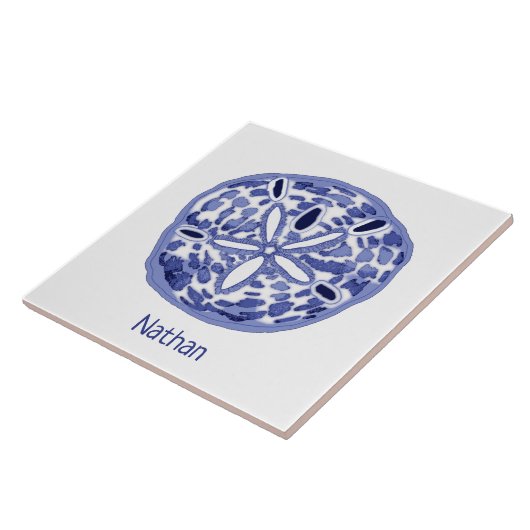 名前セラミックタイル付き青と白の砂ドル タイル (側面)