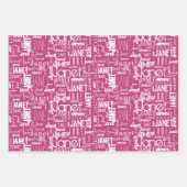 名前タイポグラフィピンクホワイトワードクラウド ラッピングペーパーシート (正面)