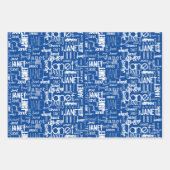 名前タイポグラフィブルーホワイトワードクラウド50th ラッピングペーパーシート (正面)