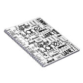 名前タイポグラフィ白黒Wordクラウド ノートブック (右側)